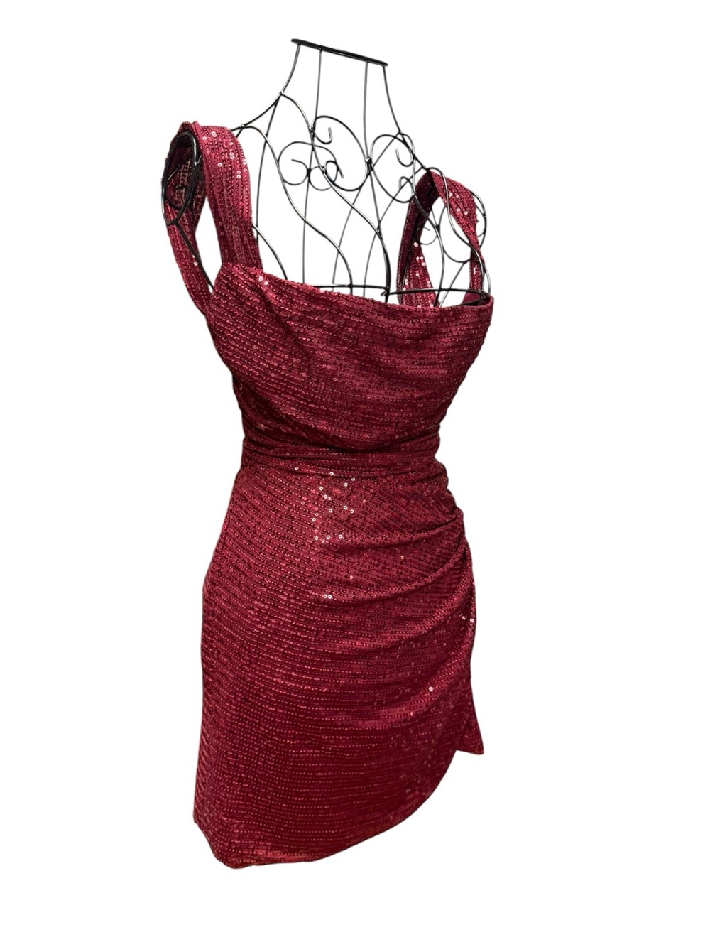 Lucy in the Sky Red Wine Sequin Draped Mini Dress